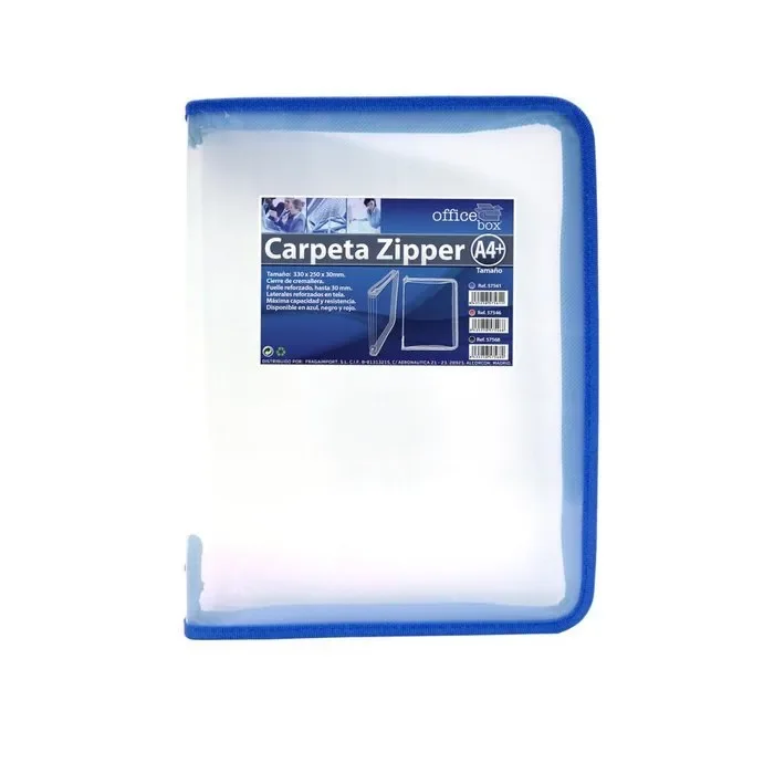 Carpeta a4+ pp con cremallera zipper azul