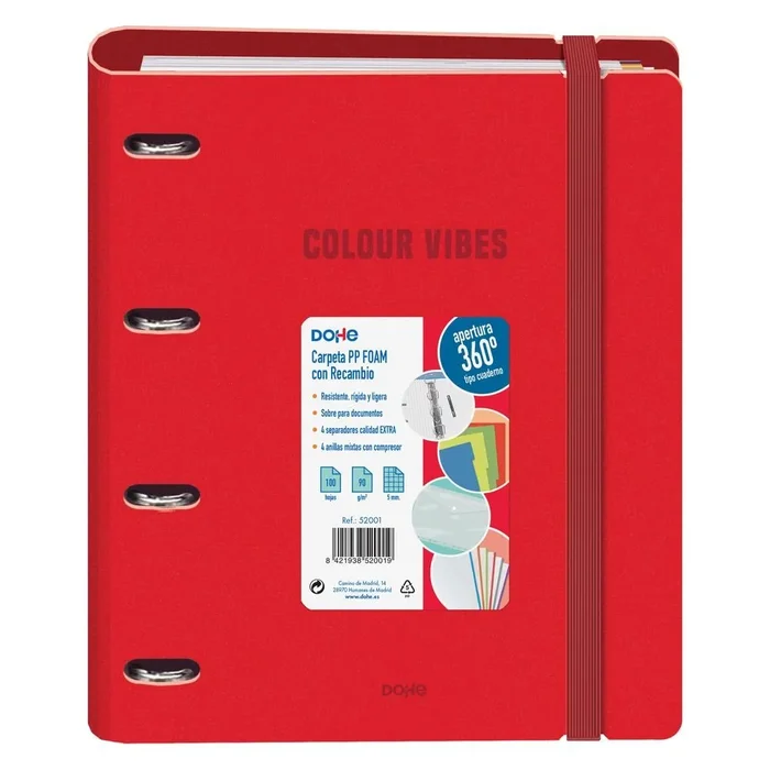 Carpeta a4 recambio polyfoam con goma 4 anillas 35 mm roja