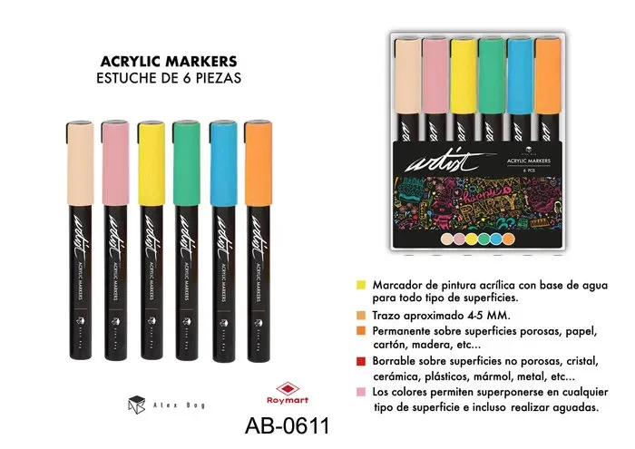 Estuche acrilicos gama artist 6 colores pastel