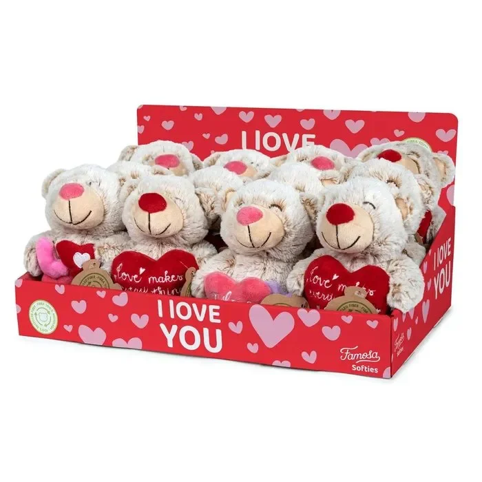 Expositor 12 peluche oso con corazon 22cm surtido