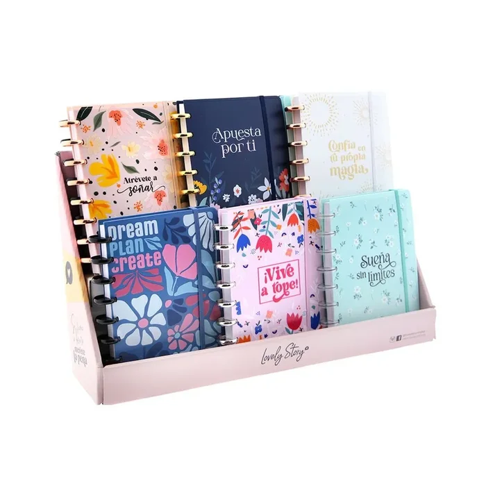 Expositor 24 unidades cuadernos a5 libreta anilla estampado