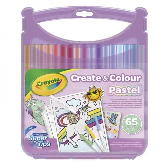 Maletin rotuladores lavables 65 piezas colores pastel