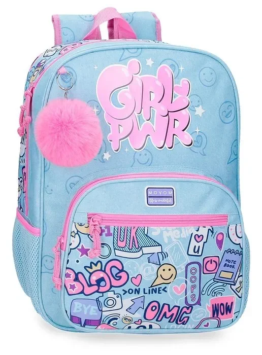 Mochila escolar movom power girl 38 cm adaptable a carro