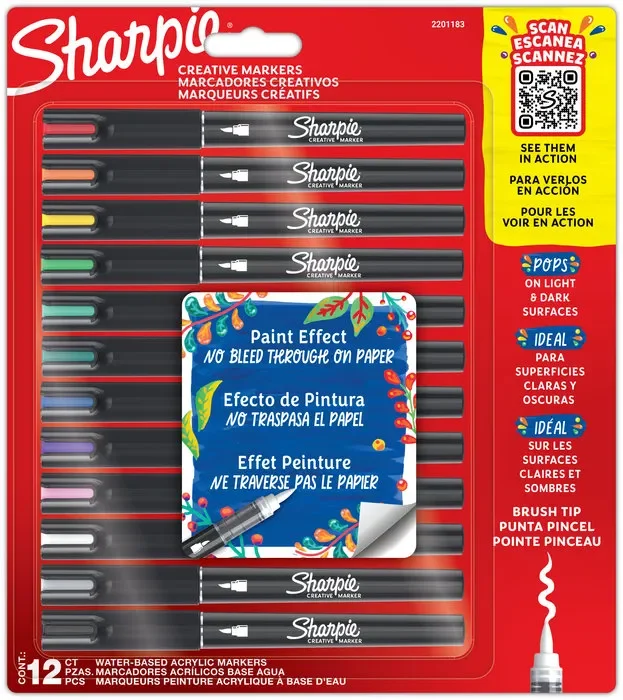 Rotulador sharpie acrilico blister 12 punta pincel surtidos