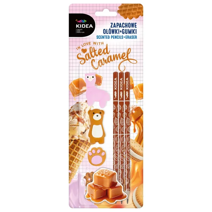 Set 3 lapices y 3 gomas de borrar perfumados caramelo salado