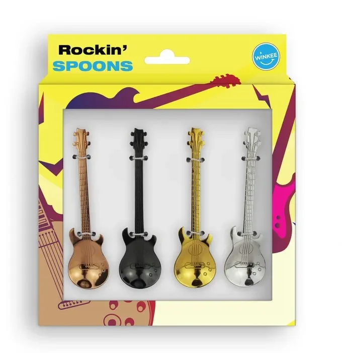 Set de 4 cucharitas de cafe con forma de guitarra