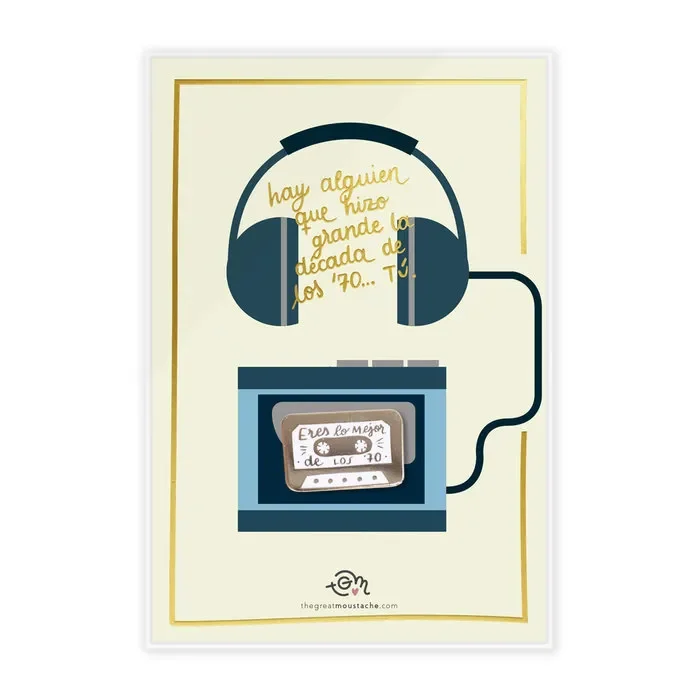 Tarjeta stamping dorado + pin eres lo mejor de los 70s