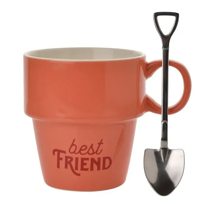 Taza best friends country living naranja con cuchara